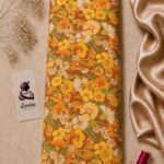 Vintage floral print in warm mustard, orange, and cream tones- Italian Silk (ST01)