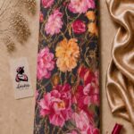 Elegant floral print with vibrant blooms and delicate gold chain details on a rich dark background-Italian Silk (ST01)