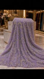 French embroidered lace in soft lavender with shimmering sequins, beads, and crystals - Image 2