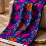 floral design in royal blue, fuchsia, orange, silver-gray, and bronze-Italian Chiffon (CF01)