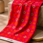 geometric floral pattern in vibrant orange, fuchsia pink, ivory, and soft red tones-Italian Chiffon (CF01)