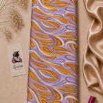 Modern abstract swirl design in lavender, lilac, golden mustard, ivory, and warm beige-Italian Silk (ST01)