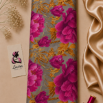 Luxurious floral design in fuchsia, magenta, warm gold, taupe gray, and soft beige-Italian Silk (ST01)