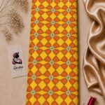 Geometric retro print featuring warm yellow, orange, and blue motifs in a bold repeating pattern with a vintage-inspired style- Italian Silk (ST01)