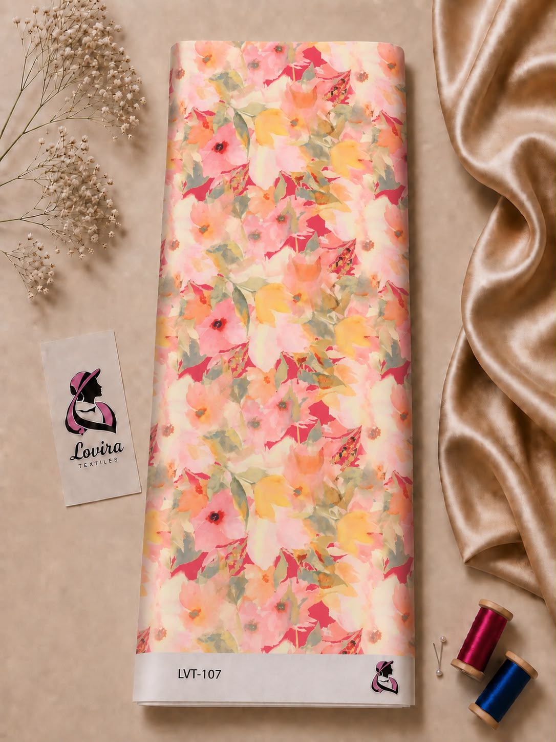 1fa5ef4c-2c68-481d-acaa-c16a3ceb7fd0 Soft watercolor floral print in pastel pink, peach, and yellow tones-Italian Silk (ST01) - Image 1
