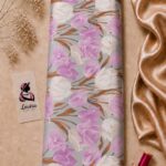 Elegant floral print featuring soft lavender and ivory tulips on a light gray background-Italian Silk (ST01)