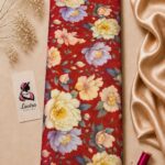 Elegant floral design with ivory and lavender blooms on a rich crimson background-Italian Silk (ST01)