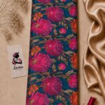 Bold floral print with vibrant magenta blooms, warm orange accents, and a deep teal background-Italian Silk (ST01)