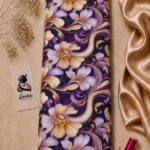 Elegant baroque floral print with soft lavender blooms, golden scrolls, and a rich royal purple background-Italian Silk (ST01)