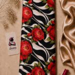 Bold floral print combining vibrant red blooms with flowing black-and-white zebra stripes for a striking, contemporary look-Italian Silk (ST01)
