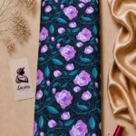 Elegant floral print with lavender blooms and teal foliage on a deep navy background-Italian Silk (ST01)
