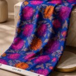 floral design in royal blue, fuchsia, orange, silver-gray, and bronze-Italian Chiffon (CF01)