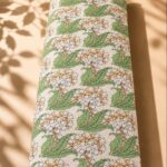botanical floral design in sage green, ivory, golden ochre, and soft beige-Italian cotton (PC02)