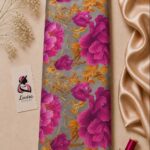 Luxurious floral design in fuchsia, magenta, warm gold, taupe gray, and soft beige-Italian Silk (ST01)