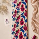 floral design in fuchsia, royal blue, ivory, soft green, and warm cream-Italian Silk (ST01)