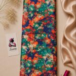 Bold abstract watercolor design in teal, navy blue, coral orange, ivory, and emerald green-Italian Silk (ST01)