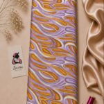 Modern abstract swirl design in lavender, lilac, golden mustard, ivory, and warm beige-Italian Silk (ST01)