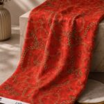 Red chain print with gold chain motifs on a rich crimson background-Italian Chiffon (CF01)