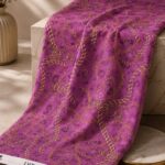 Purple chain print with gold chain motifs on a vibrant purple background- Italian Chiffon (CF01)