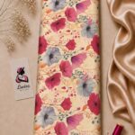 Delicate botanical floral design with pink and soft blue blooms on a warm cream background-Italian Silk (ST01)