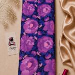 Bold purple floral design with oversized violet blooms on a deep navy background-Italian Silk (ST01)