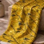 Yellow chain print with navy chain motifs on a vibrant mustard yellow background-Italian Chiffon Zari (ZR16)