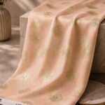 Soft peach jacquard with woven gold accents-Italian Chiffon Zari (ZR16)