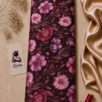 Vintage floral print with pink and mauve blooms on a deep burgundy background-Silk Jacquard (JD02)