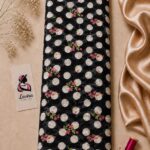 Polka dot floral print on a black background-Silk Jacquard (JD02)