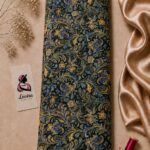 Classic paisley floral print in navy, blue, and gold tones-Silk Jacquard (JD02)