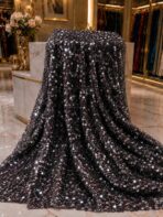 French luxury sequin lace in black with shimmering all-over sequins and crystal embellishments - Image 2