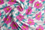 Bold pink floral design with turquoise leaves on an ivory background - Image 2