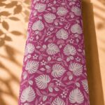 Tropical leaf and floral pattern in vibrant pink and white with a fresh botanical style-Spanish Cotton (PC11)