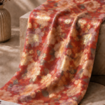 Coral chiffon zari fabric featuring soft floral blooms with shimmering gold accents for a romantic, elegant look-Italian Chiffon Zari (ZR16)