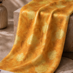 Golden yellow chiffon zari fabric featuring flowing abstract textures with shimmering gold accents for a warm, elegant look-Italian Chiffon Zari (ZR16)