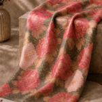 Gray chiffon zari fabric featuring oversized pink floral motifs with shimmering gold accents for a bold, elegant look-Italian Chiffon Zari (ZR16)