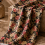 Black chiffon zari fabric featuring delicate vintage florals with radiant gold accents for a timeless, elegant look-Italian Chiffon Zari (ZR16)