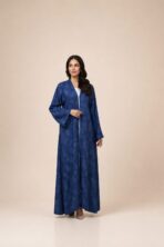 Deep blue abaya featuring a subtle all-over floral pattern for a refined and graceful look - DENIM L BLUE