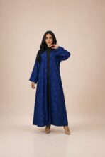 Royal blue abaya with a subtle tone-on-tone floral pattern, offering a clean and elegant look - DENIM D BLUE