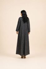 Charcoal gray abaya featuring a subtle tone-on-tone floral pattern for a sophisticated and timeless look - DENIM D GRY - Image 2