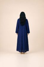 Royal blue abaya with a subtle tone-on-tone floral pattern, offering a clean and elegant look - DENIM D BLUE - Image 2