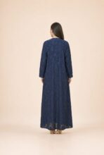 Deep navy abaya featuring a subtle tone-on-tone floral pattern, creating a refined and graceful finish - DENIM L GRY - Image 2