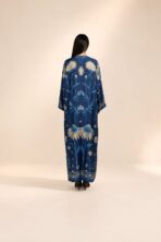 Navy blue abaya featuring elegant beige and blue floral motifs for a graceful, sophisticated look - Image 2
