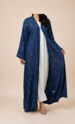 Deep blue abaya featuring a subtle all-over floral pattern for a refined and graceful look - DENIM L BLUE - Image 3
