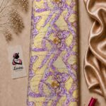 Luxurious bow and ribbon design with intricate purple details, pearl accents, and golden touches on a soft ivory background - Silk Jacquard (JD02)