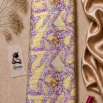 Luxurious bow and ribbon design with intricate purple details, pearl accents, and golden touches on a soft ivory background - Silk Jacquard (JD02)