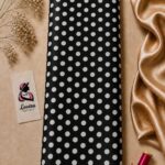 Elegant white polka dot pattern on a classic deep black background - Silk Jacquard (JD02)