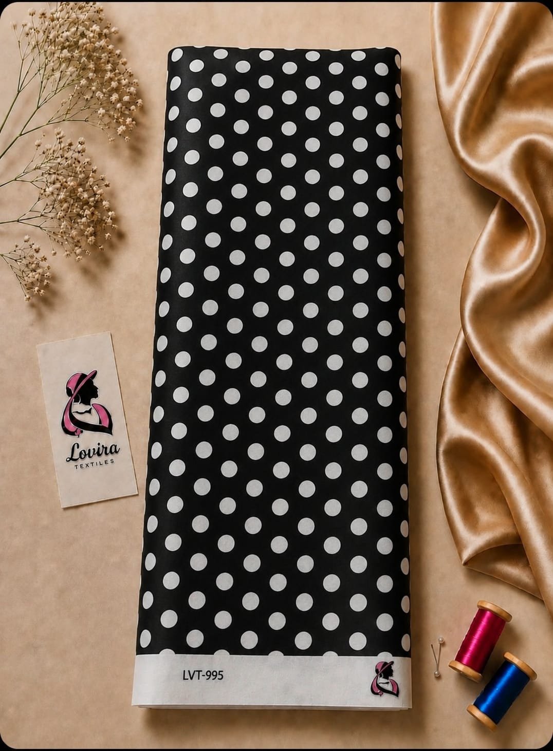 2026/08/1000057036.jpg Elegant white polka dot pattern on a classic deep black background - Silk Jacquard (JD02) - Image 1