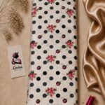 Charming polka dot design with delicate red rose bouquets and black dots on a soft ivory background - Silk Jacquard (JD02)