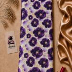 Elegant purple blooms create a luxurious floral pattern, enhanced with delicate golden botanical accents on silk jacquard - Silk Jacquard (JD07)